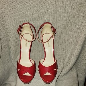 Nine West Red Peep-Toe Heels with Ankle Straps